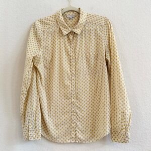 Halogen Womens Medium Yellow Apple Print Button Up Shirt 100% Cotton Long Sleeve